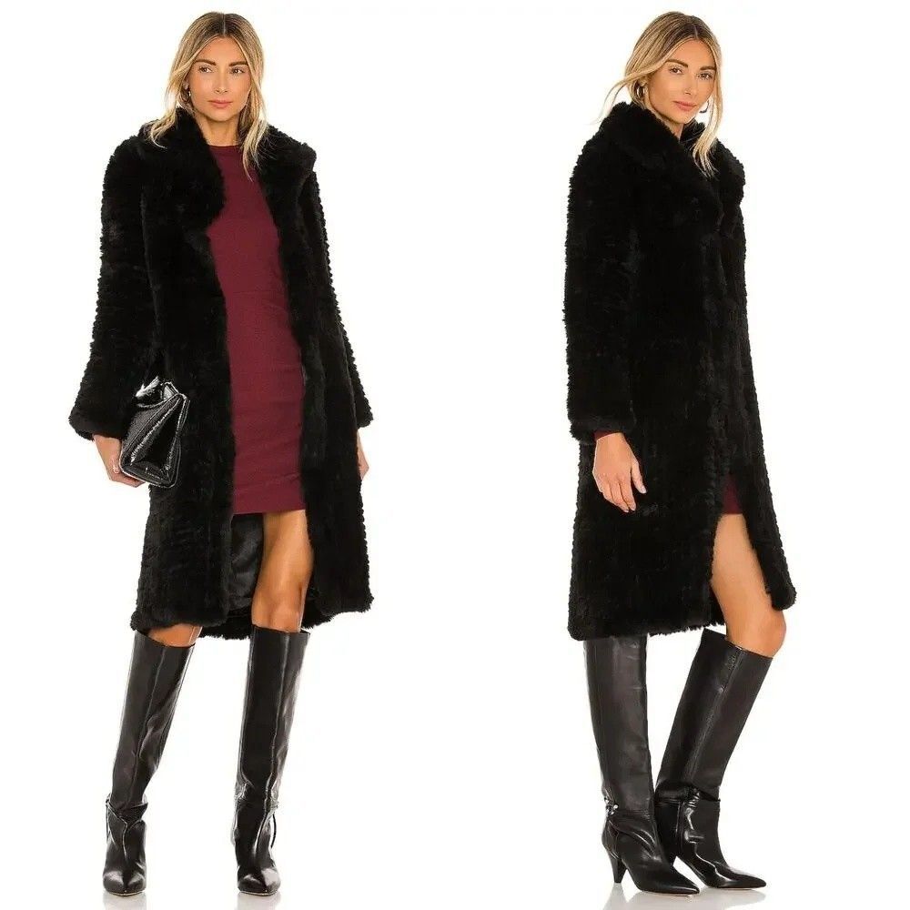 Bubish Oxford Faux Fur Coat S Black Longline Mob Wife Sold Out Revolve Glam